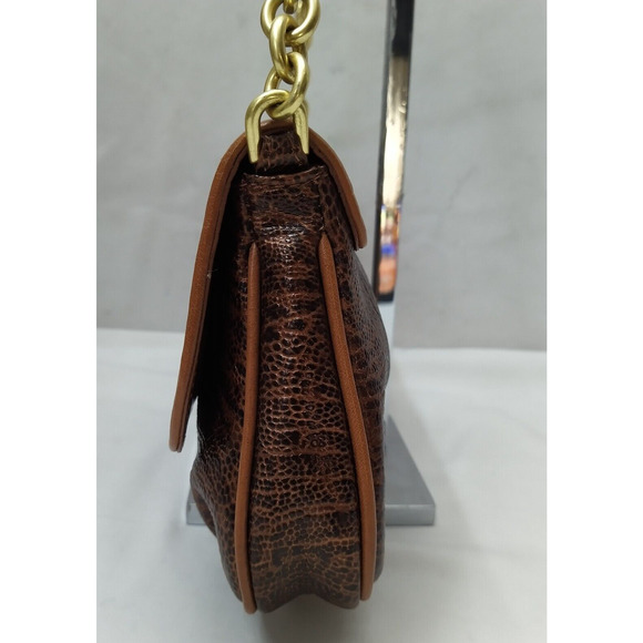 Brahmin Brown Leather Crocodile Embose Chain Strap Flap Closure Shoulder Bag - Picture 3 of 12